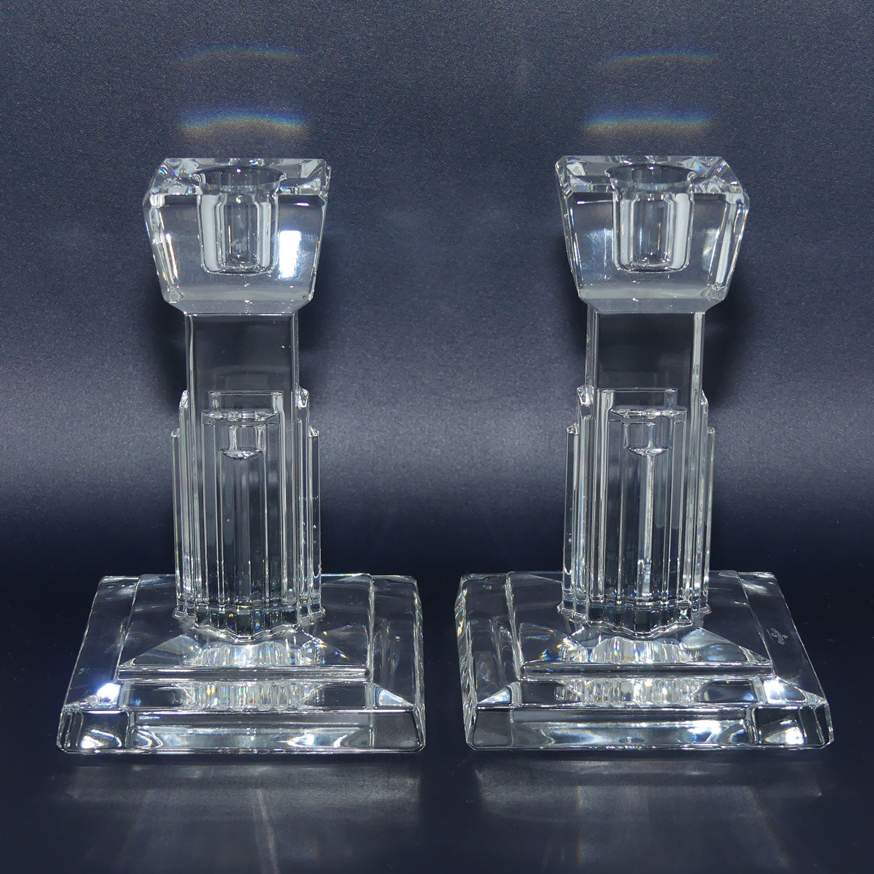 Waterford Crystal pair of Empire State Building candle sticks