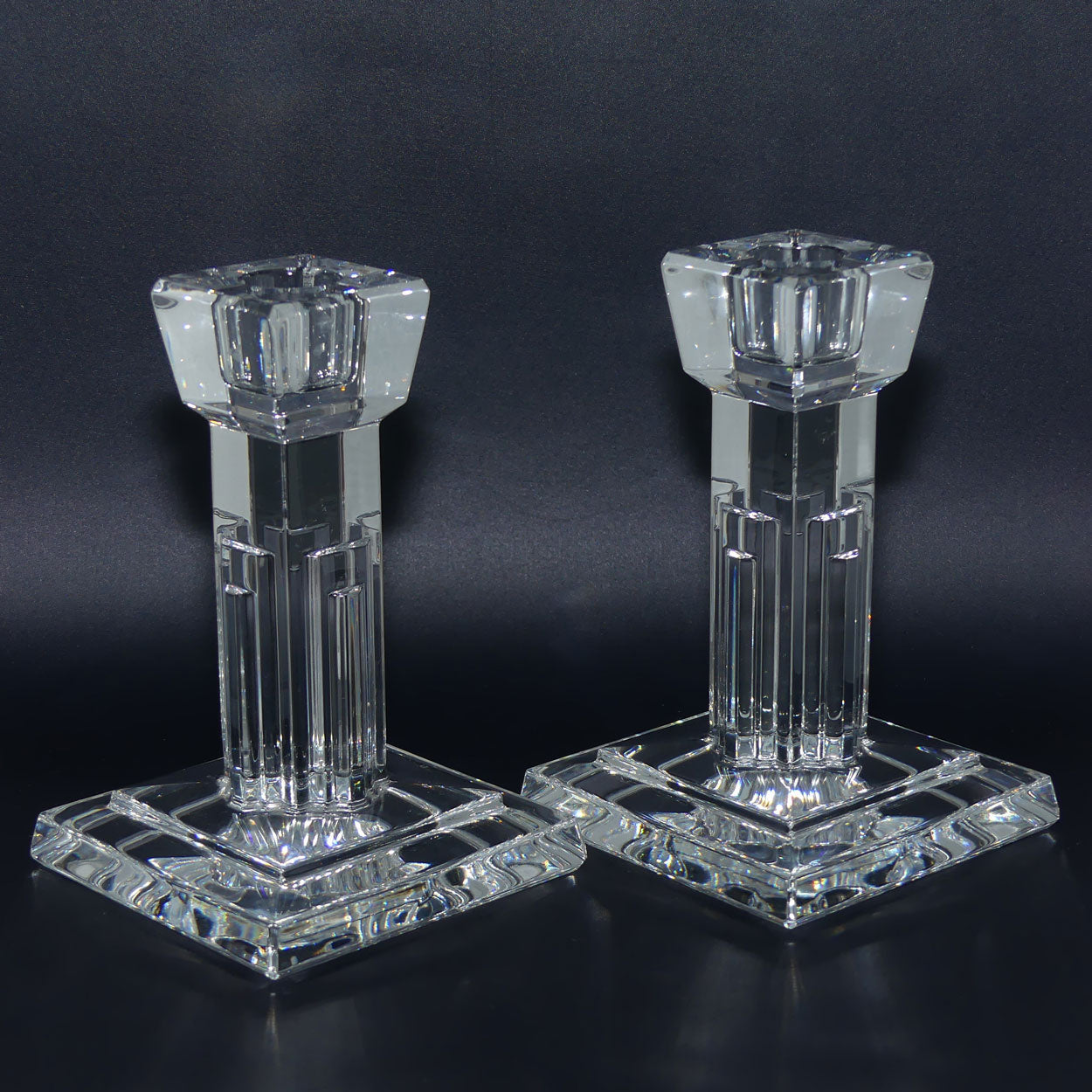 Waterford Crystal pair of Empire State Building candle sticks