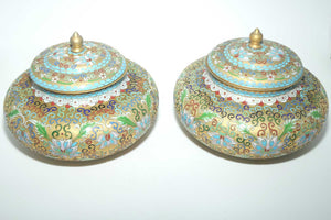 Pair of Mid Century Cloisonne on Brass Lidded Pots | Large Proportions