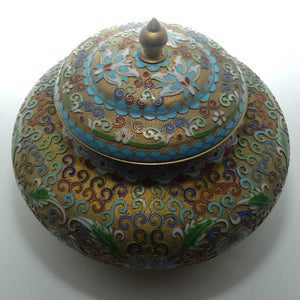 Pair of Mid Century Cloisonne on Brass Lidded Pots | Large Proportions