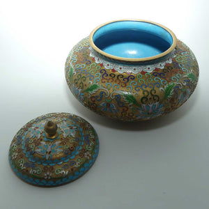 Pair of Mid Century Cloisonne on Brass Lidded Pots | Large Proportions