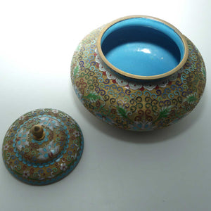 Pair of Mid Century Cloisonne on Brass Lidded Pots | Large Proportions