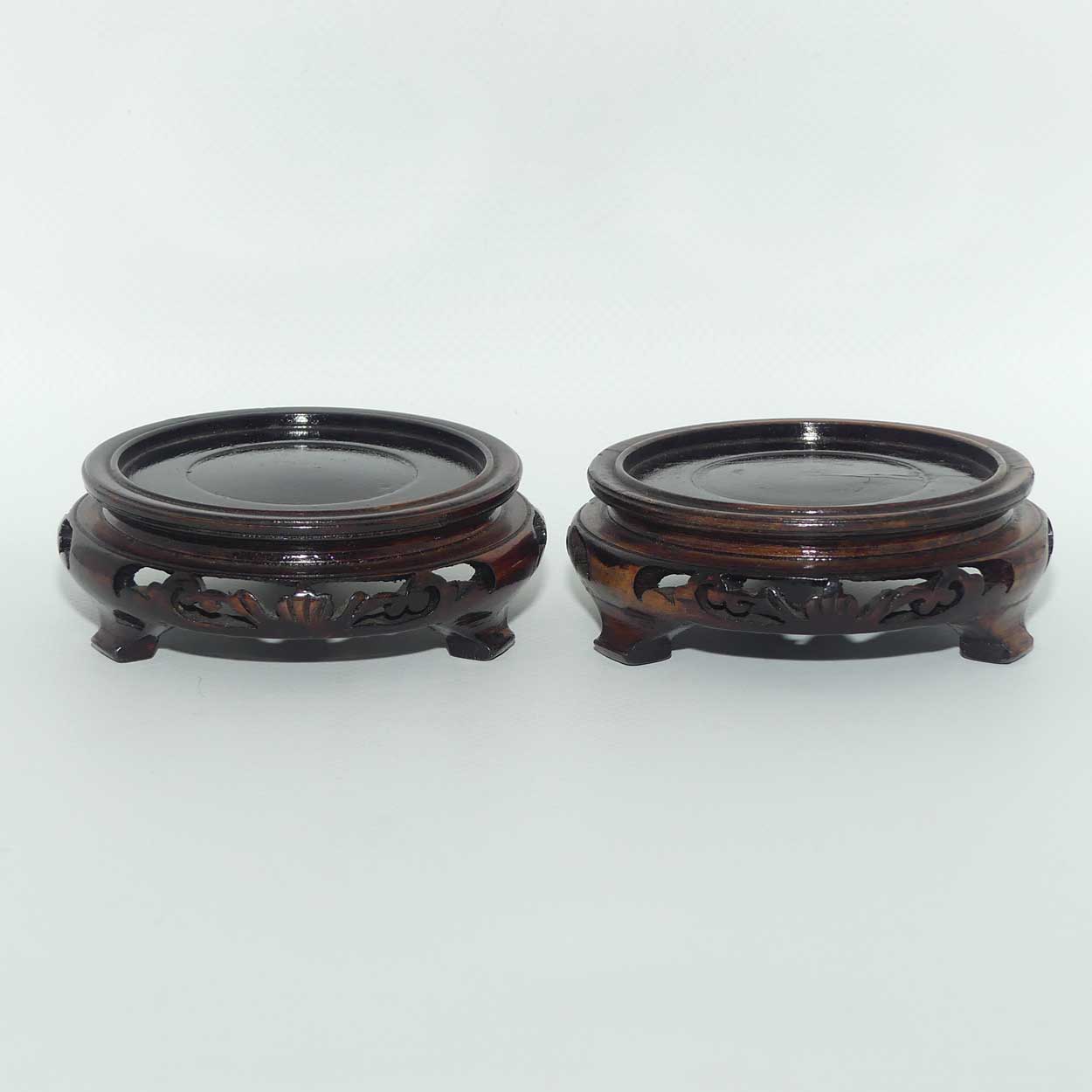 Pair of Red Brown with Green Tints Cloisonne Vases on wooden stands
