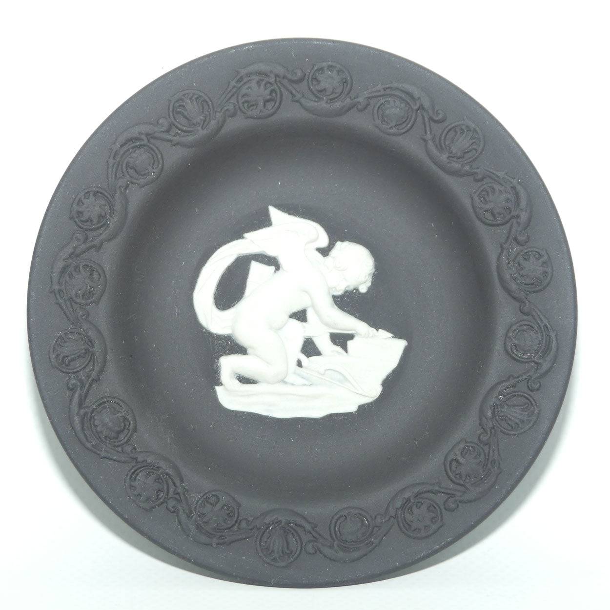Wedgwood Jasper | White on Black | Pair of Cupid plates | 11cm | Boxed