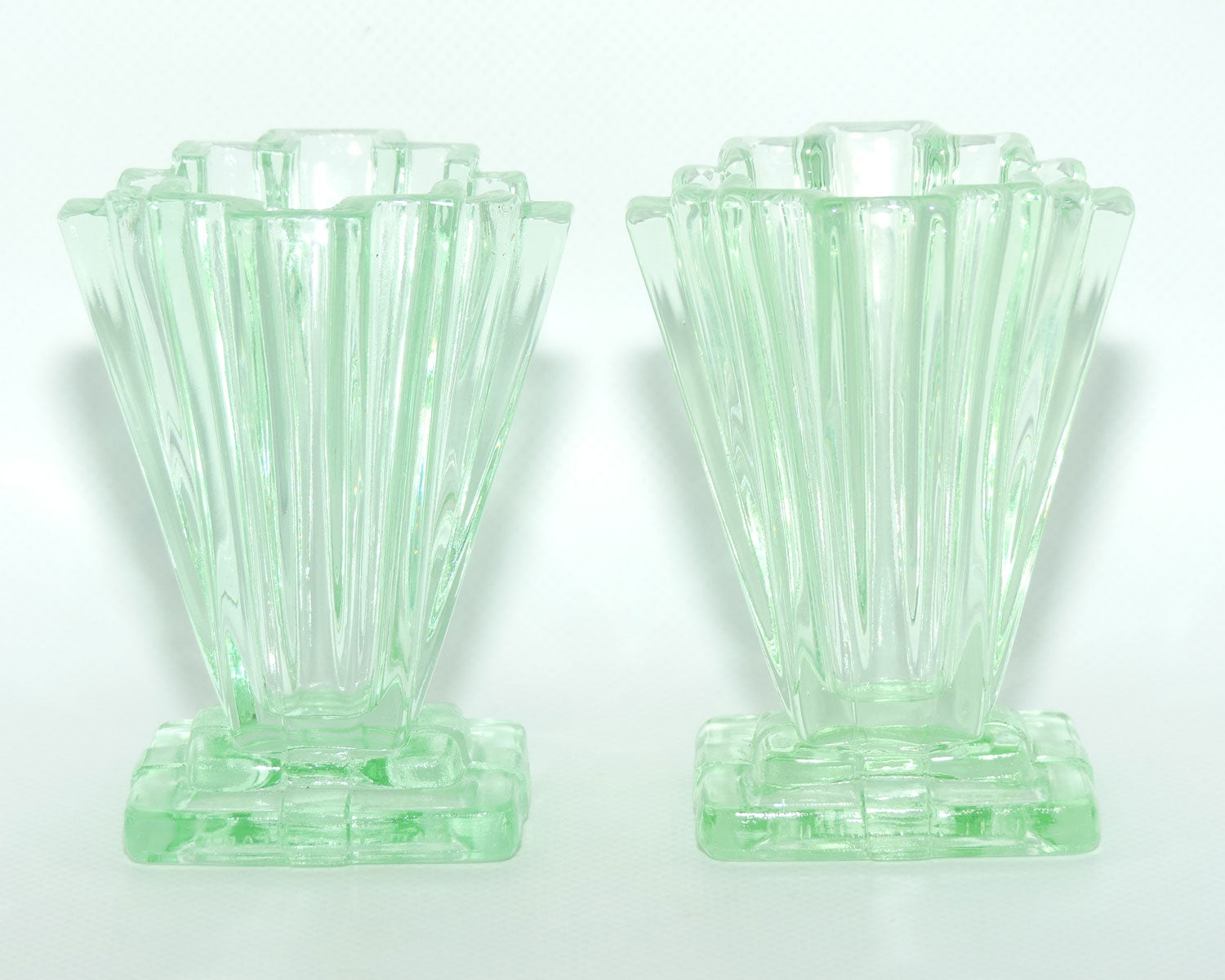 Bagley Glass UK Uranium Glass Grantham vases | Pair of 10cm tall | Uranium