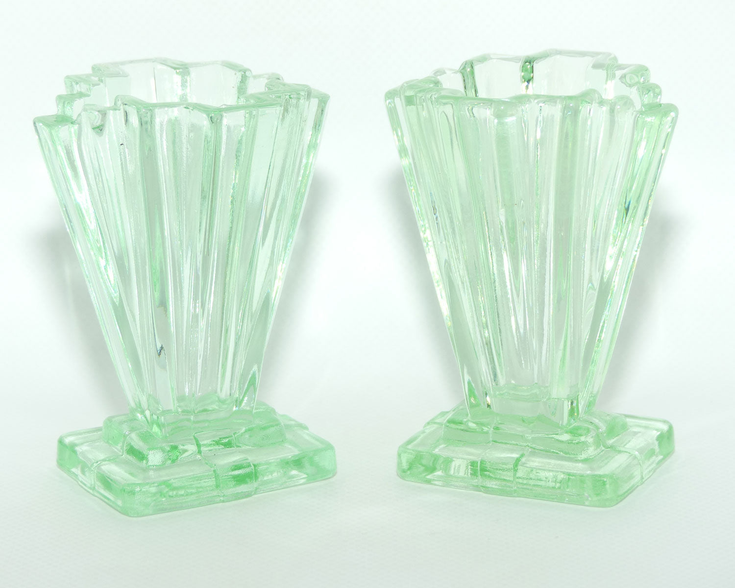 Bagley Glass UK Uranium Glass Grantham vases | Pair of 10cm tall | Uranium