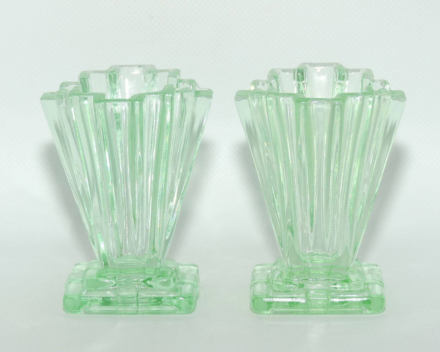 Bagley Glass UK Uranium Glass Grantham vases | Pair of 10cm tall | Uranium