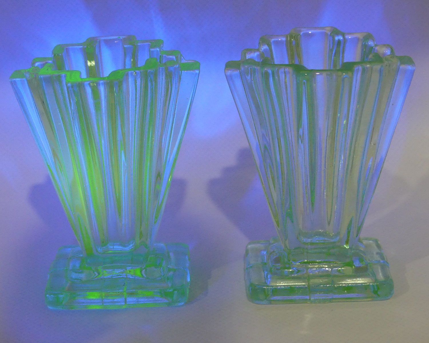 Bagley Glass UK Uranium Glass Grantham vases | Pair of 10cm tall | Uranium