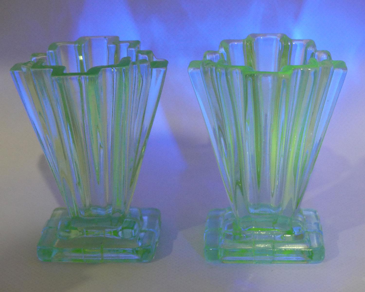 Bagley Glass UK Uranium Glass Grantham vases | Pair of 10cm tall | Uranium