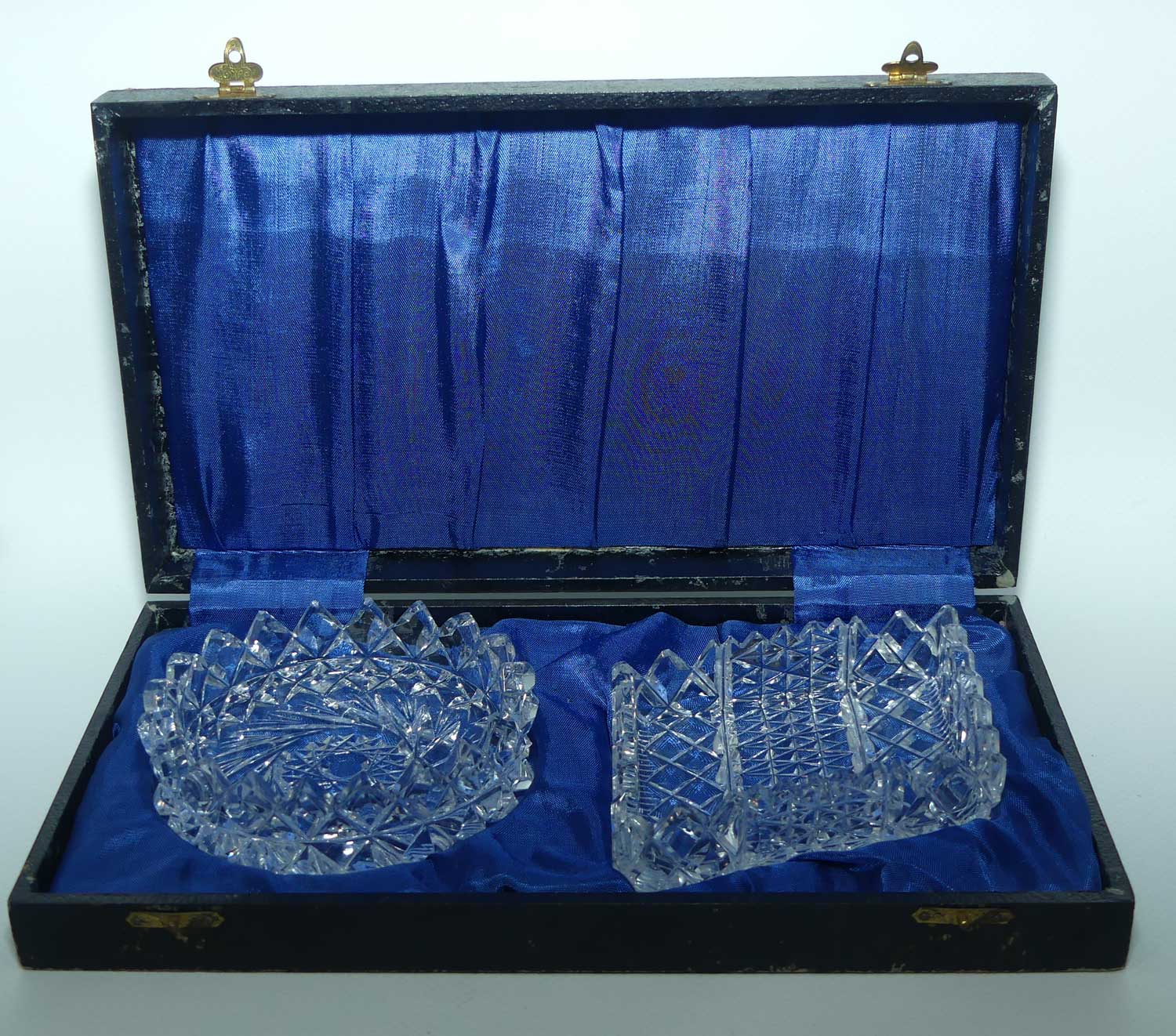 Pair of finely cut crystal butter dishes in presentation box