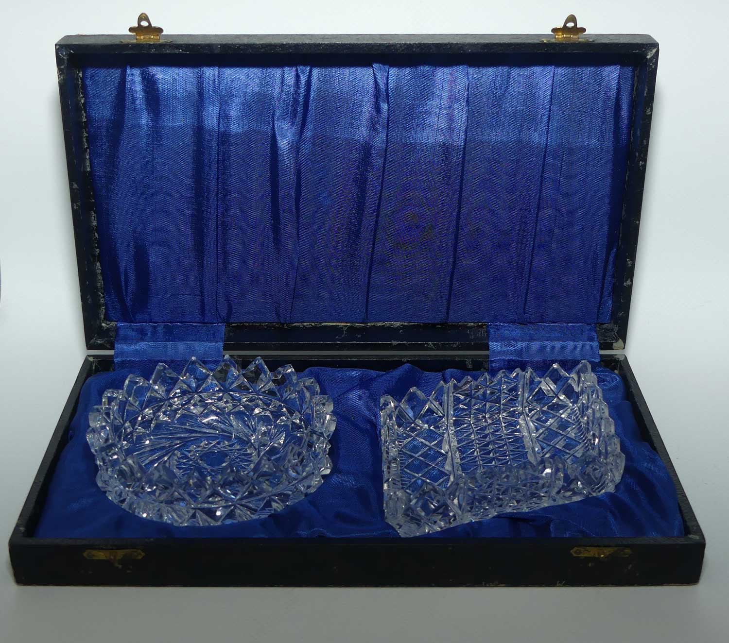 Pair of finely cut crystal butter dishes in presentation box