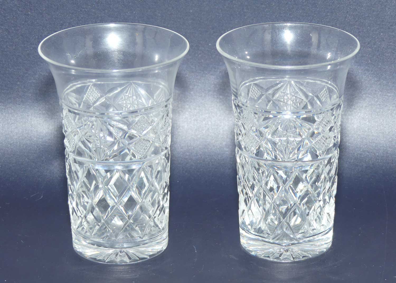 Pair of Webb Crystal fancy facetted flared rim small tumblers | 60ml