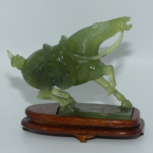 Mid 20th Century Chinese Green Jade | Hardstone pair of Horses fixed on wooden stands