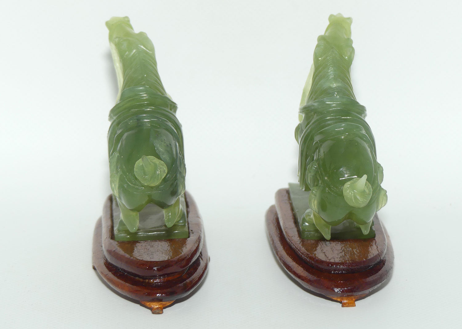 Mid 20th Century Chinese Green Jade | Hardstone pair of Horses fixed on wooden stands