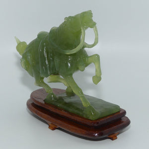 Mid 20th Century Chinese Green Jade | Hardstone pair of Horses fixed on wooden stands