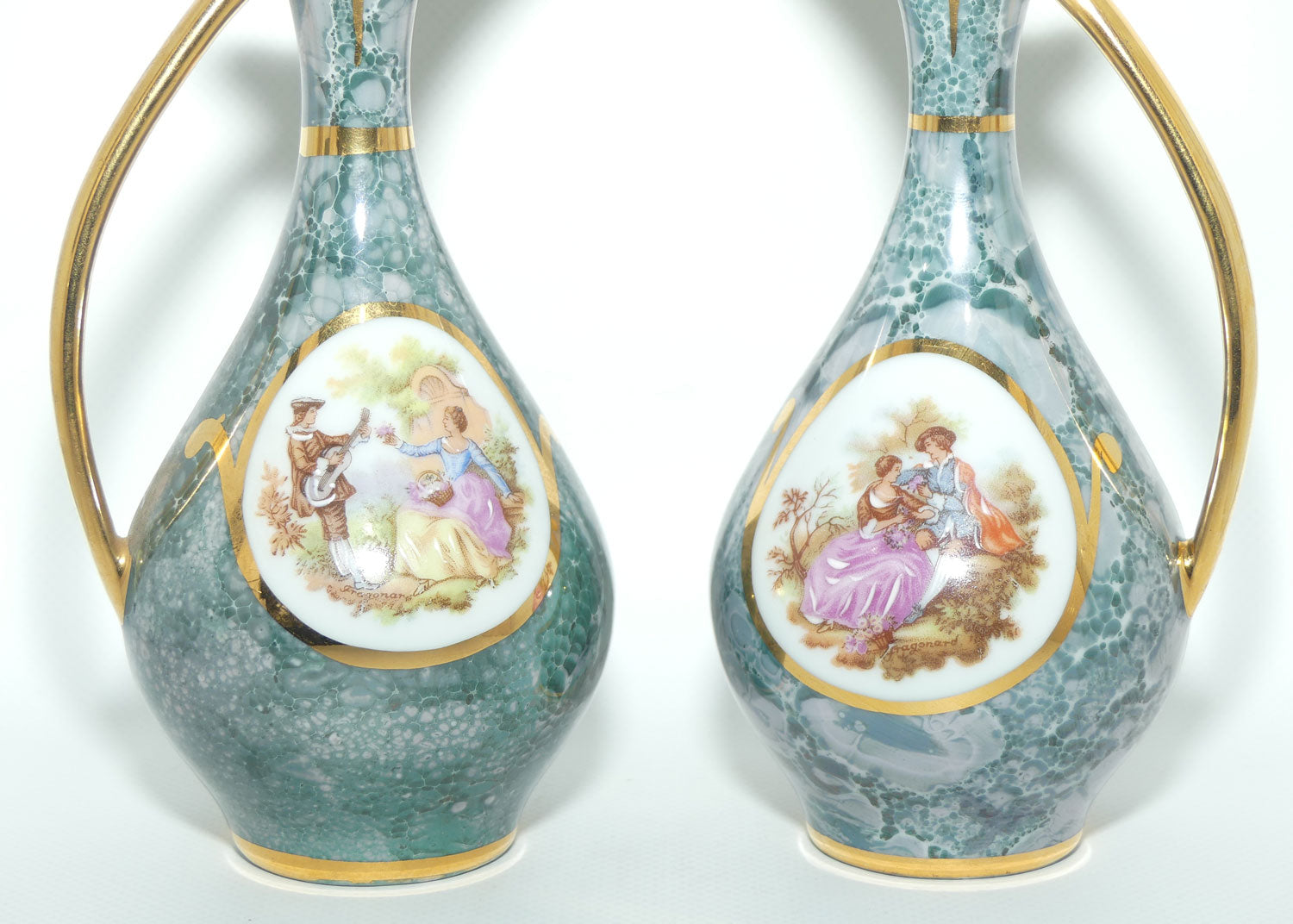 Monarch Porcelain D'Art Limoges France pair of Ewers | simulated Malachite colour