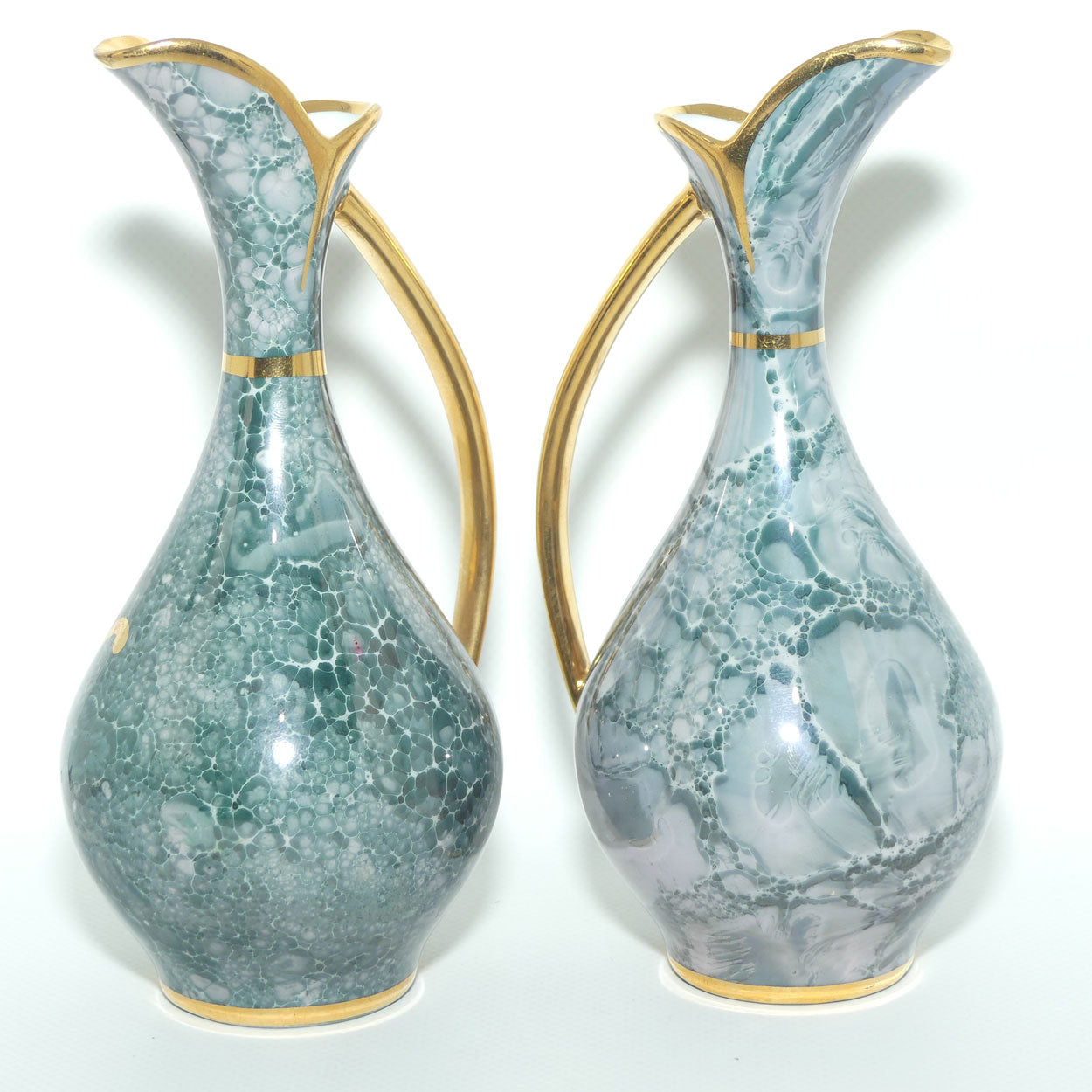 Monarch Porcelain D'Art Limoges France pair of Ewers | simulated Malachite colour