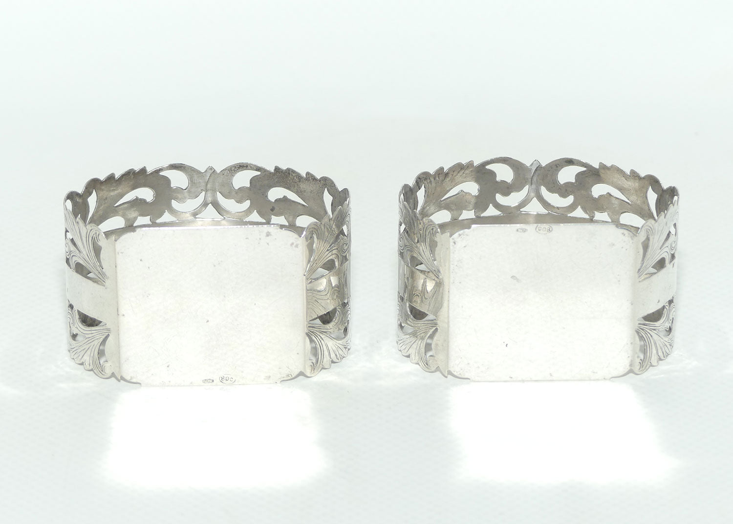 800 Silver | pair of elaborate D shape napkin or serviette rings | 29gms