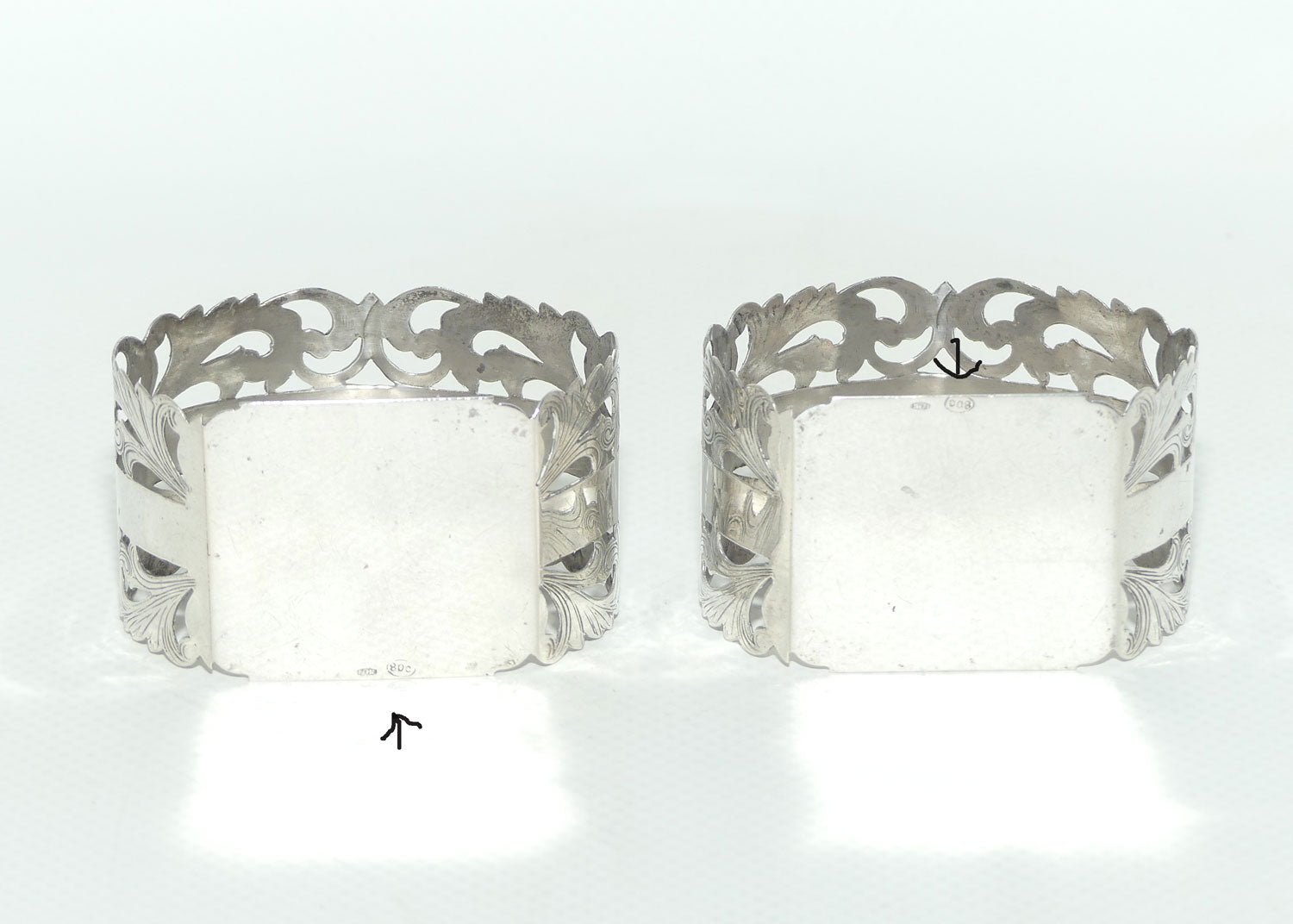800 Silver | pair of elaborate D shape napkin or serviette rings | 29gms