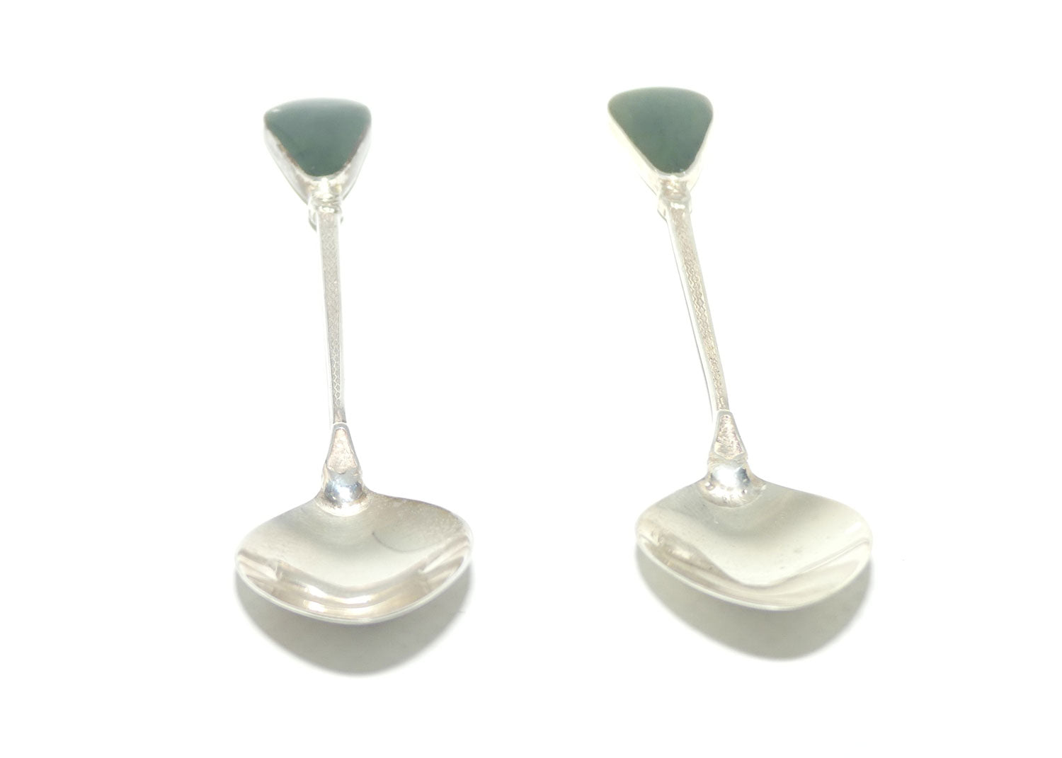 New Zealand Sterling Silver pair of souvenir teaspoons | NZ Greenstone set handle