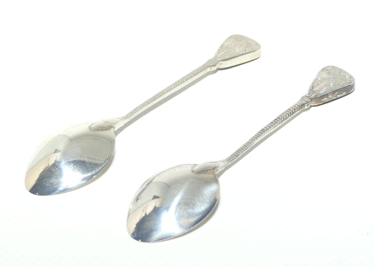 New Zealand Sterling Silver pair of souvenir teaspoons | NZ Greenstone set handle