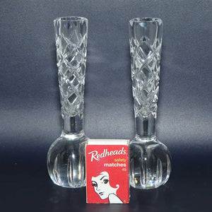 Pair Bohemian Crystal diamond cut bud vases