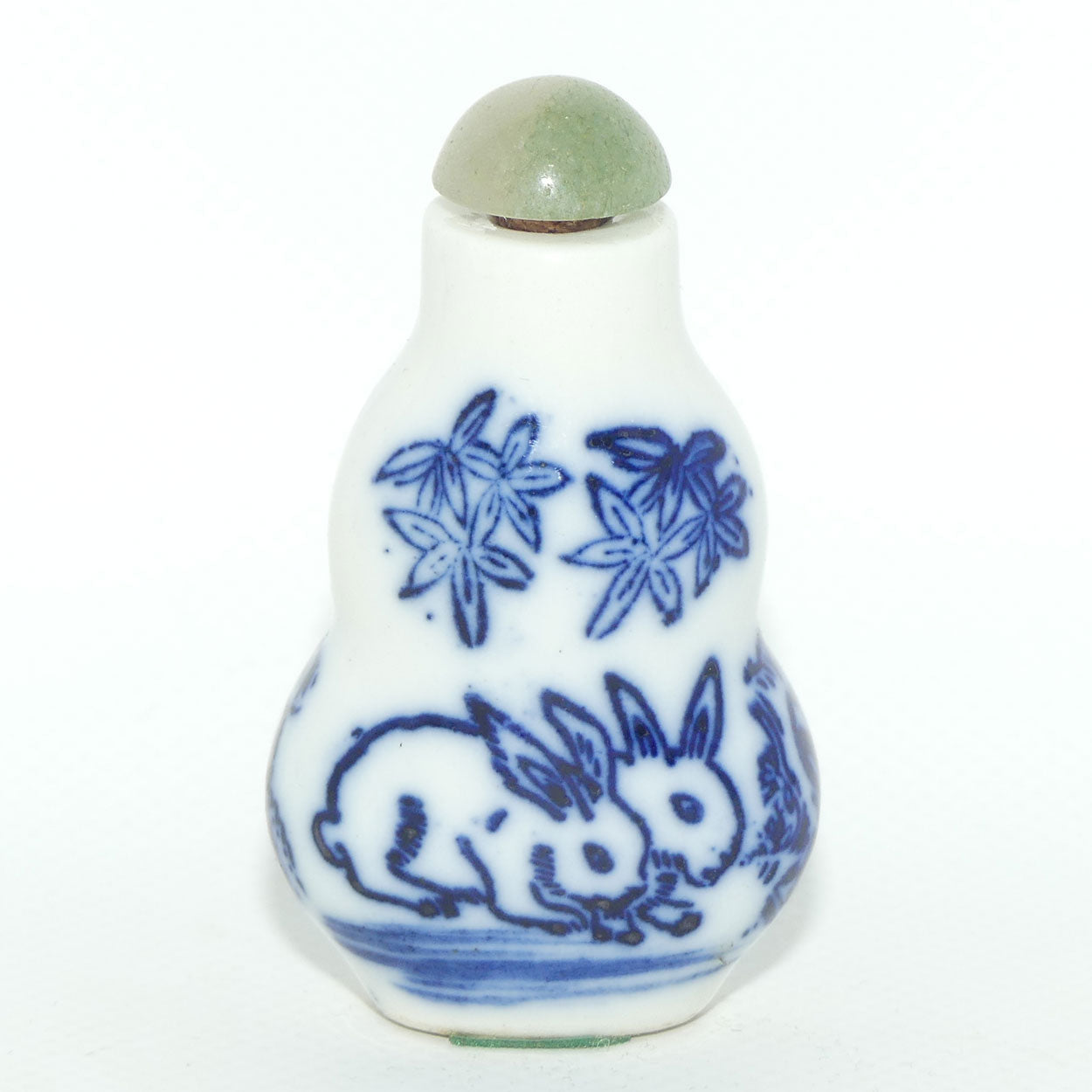 Chinese snuff bottle with greenstone stopper | Pair of Rabbits