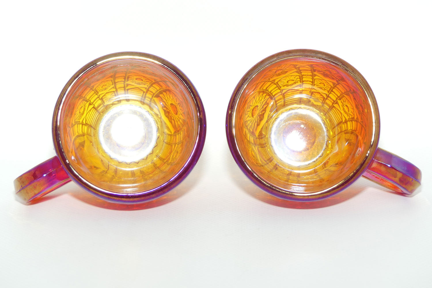 Pair of Indiana Carnival Glass cups | Red Amberina | Heirloom pattern | #2