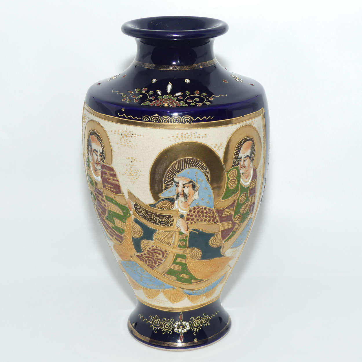 Early 20th century Satsuma pair of large bulbous vases | decorated with matching mirror image with enamelling and gilt highlights