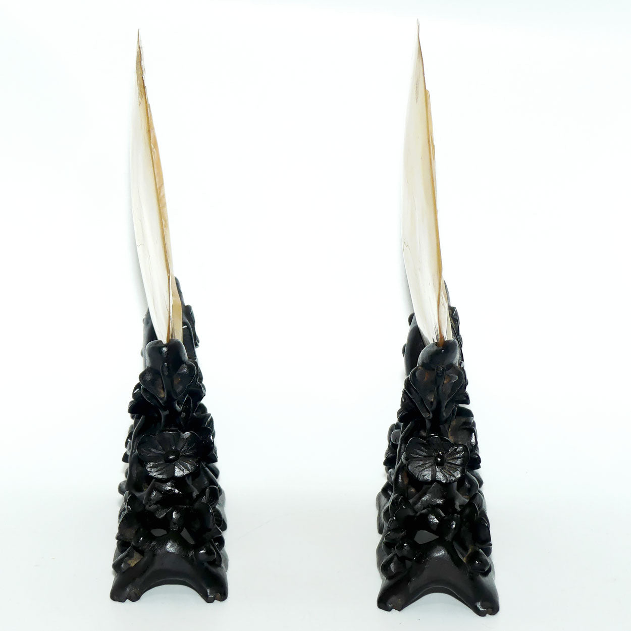 Pair of Carved Mother of Pearl Shells on Carved Rosewood Stands
