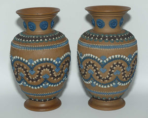 Doulton Lambeth Silicon pair of well decorated vases | 21cm | c.1882