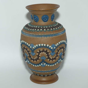 Doulton Lambeth Silicon pair of well decorated vases | 21cm | c.1882