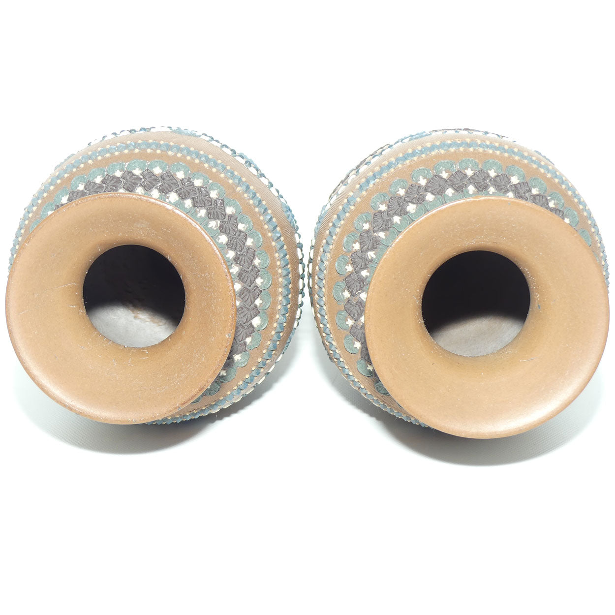 Doulton Lambeth Silicon pair of well decorated vases | 21cm | c.1882