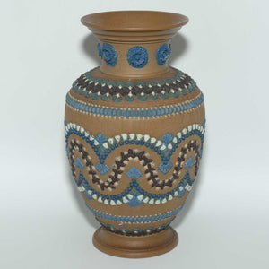 Doulton Lambeth Silicon pair of well decorated vases | 21cm | c.1882