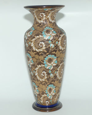 Doulton Lambeth Stoneware Pair of large proportion Slaters Patent vases | Turquoise, White and Gilt