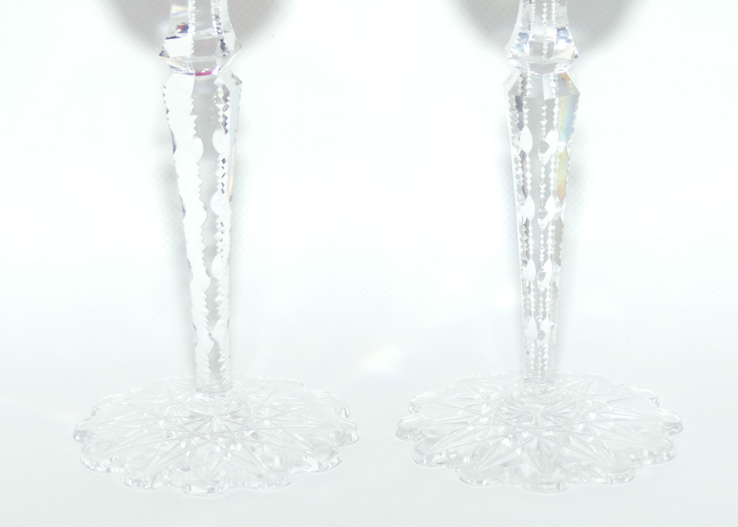 Pair of Val St Lambert Verrept pattern wine glasses | One Rose and One Violet