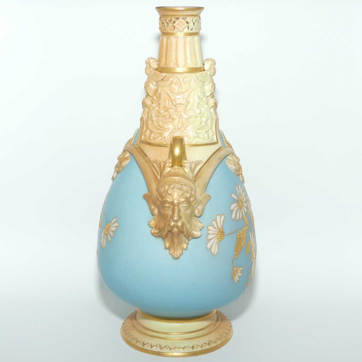 Royal Worcester Blush Ivory and Turquoise Blue hand painted and gilt floral vase | Daisies