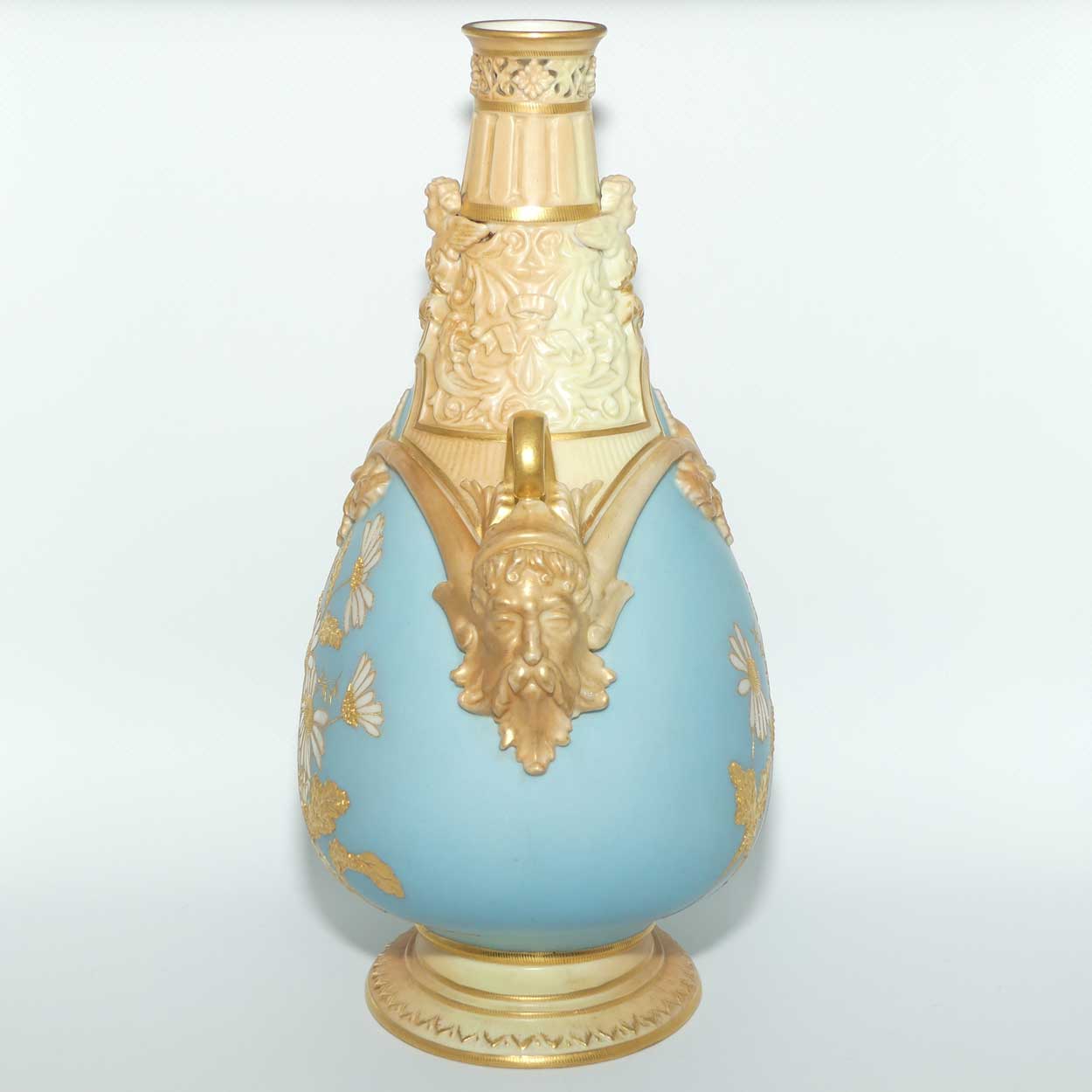 Royal Worcester Blush Ivory and Turquoise Blue hand painted and gilt floral vase | Daisies