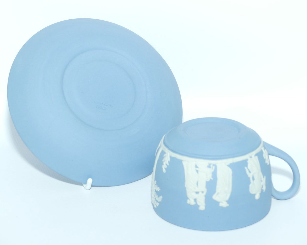 Wedgwood Jasper | White on Pale Blue cup and saucer | Grecian Scenes | #1