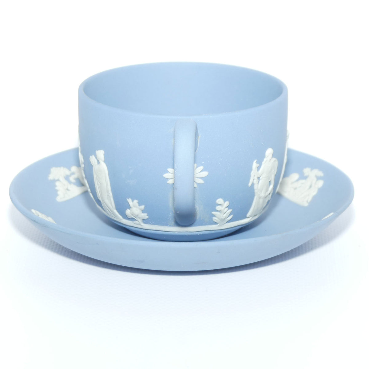 Wedgwood Jasper | White on Pale Blue cup and saucer | Grecian Scenes | #2