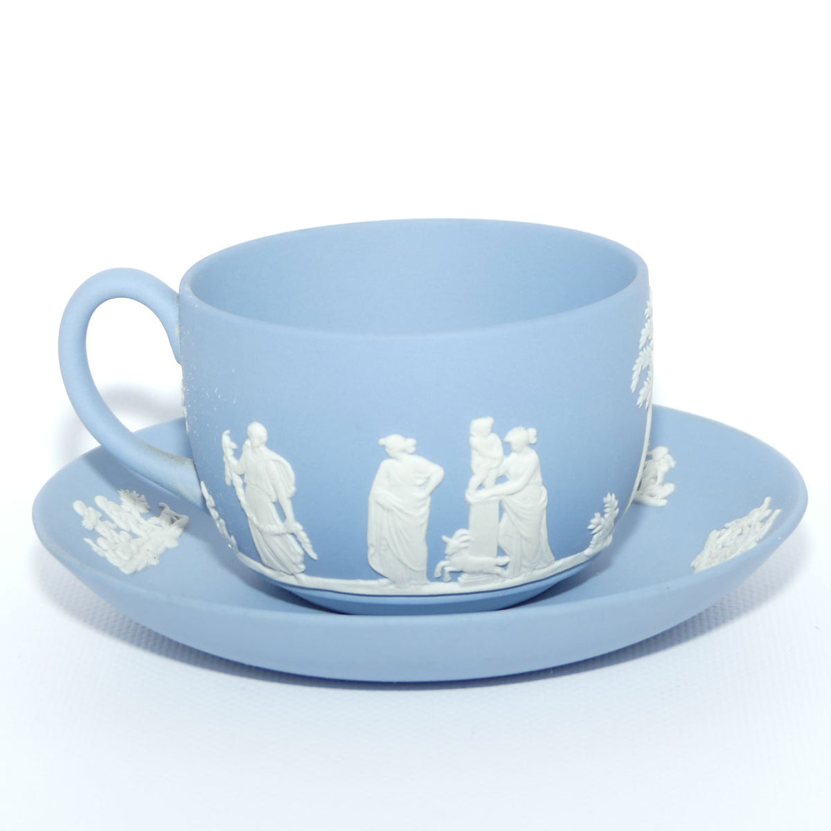 Wedgwood Jasper | White on Pale Blue cup and saucer | Grecian Scenes | #2