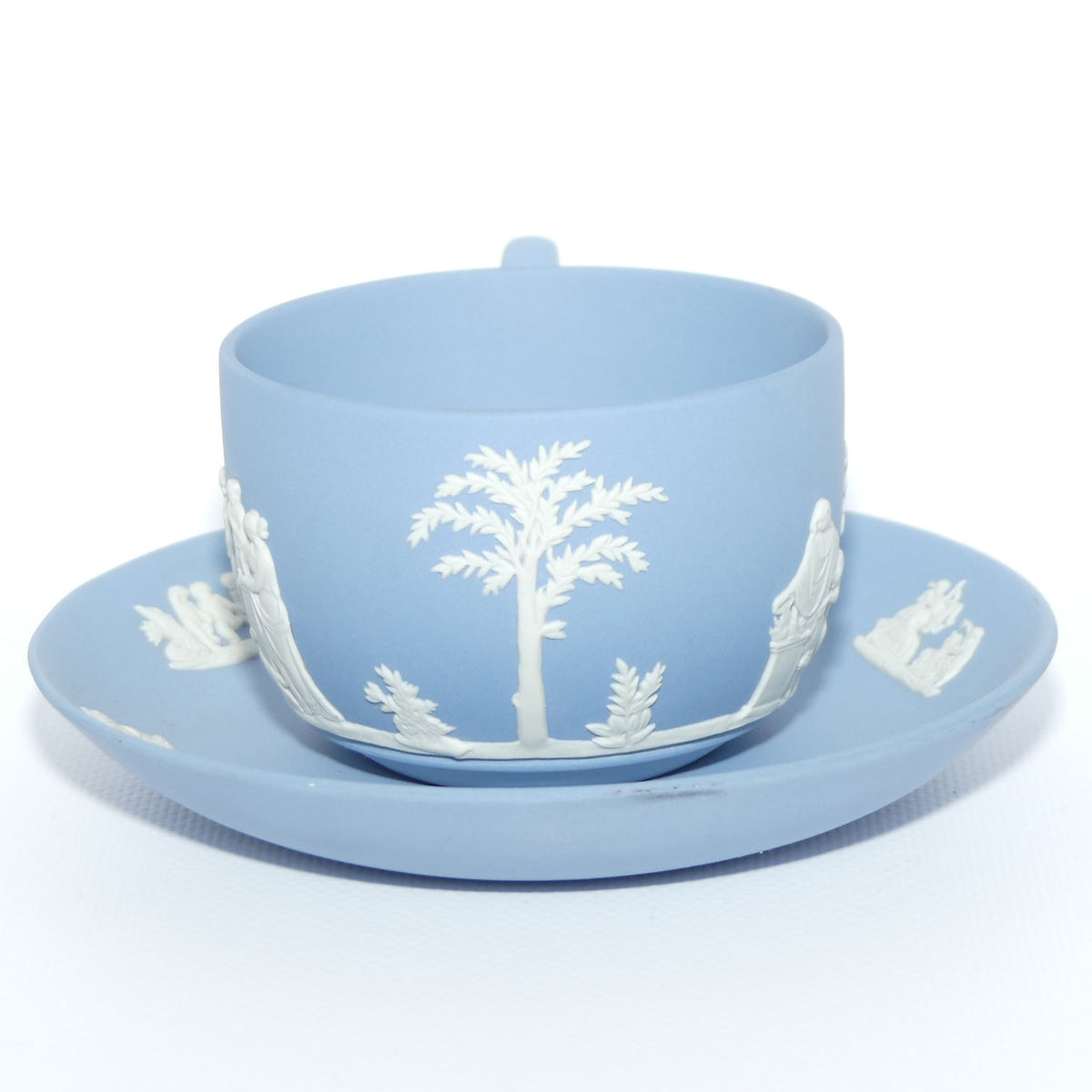 Wedgwood Jasper | White on Pale Blue cup and saucer | Grecian Scenes | #2
