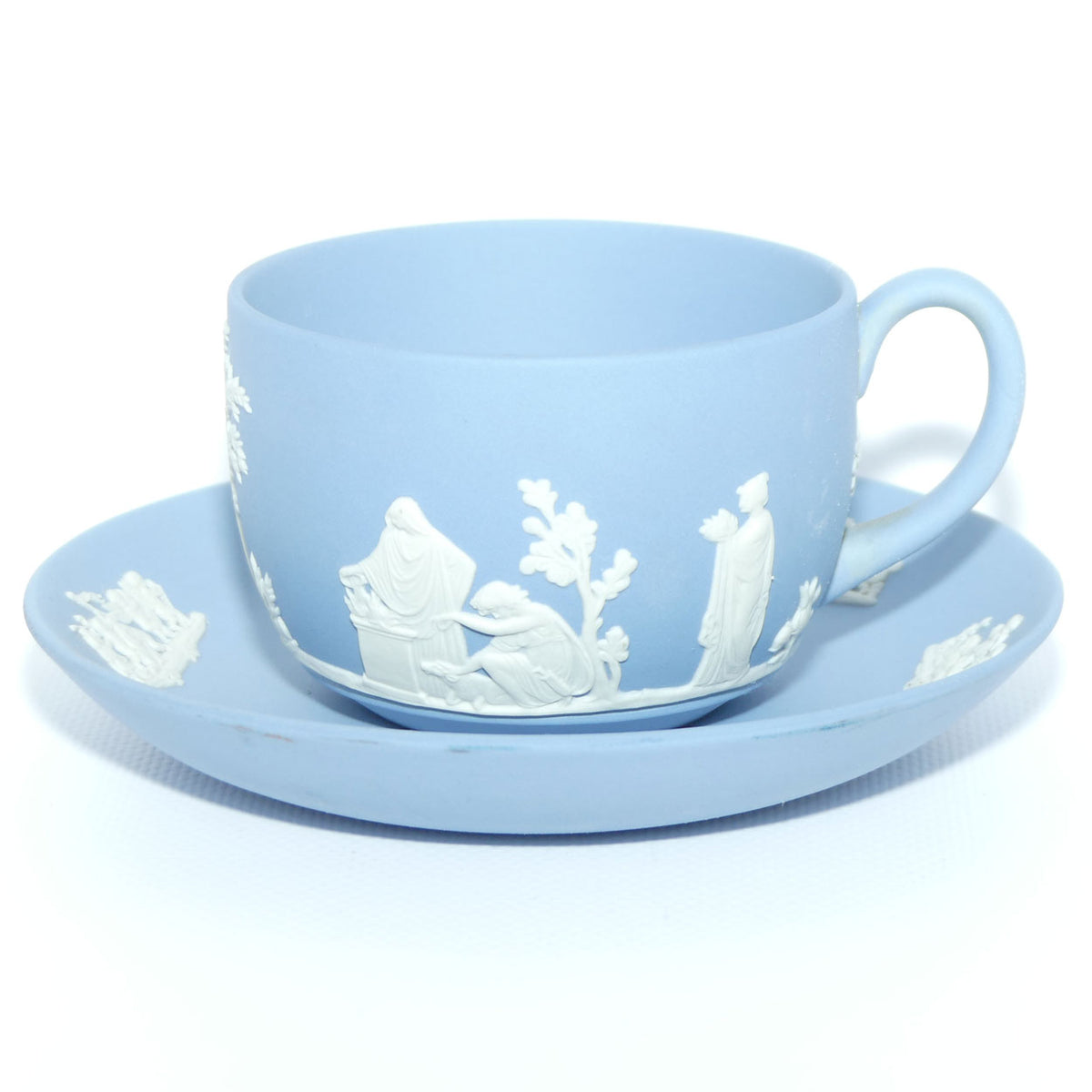 Wedgwood Jasper | White on Pale Blue cup and saucer | Grecian Scenes | #2