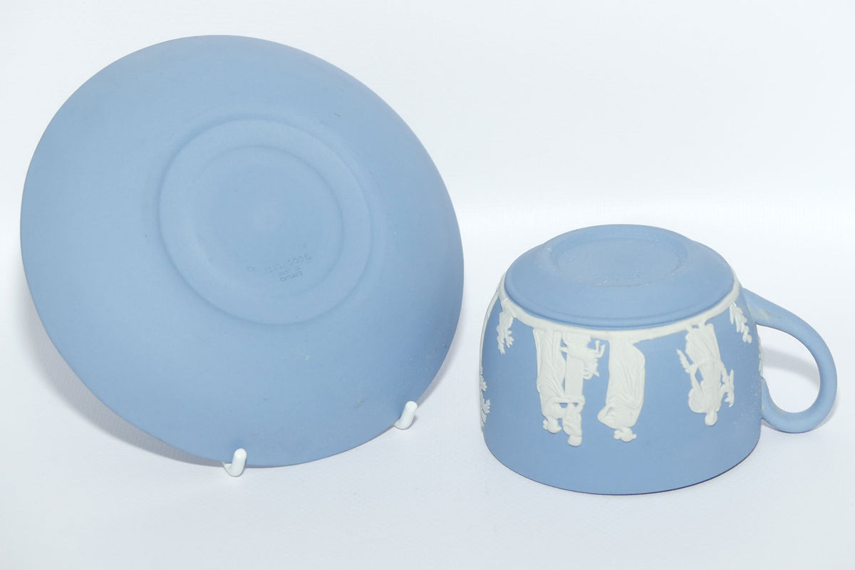 Wedgwood Jasper | White on Pale Blue cup and saucer | Grecian Scenes | #2