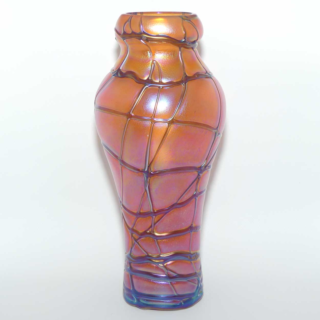 Art Nouveau Jugendstil Pallme-Konig Iridescent Orange Glass Vase with Threaded design