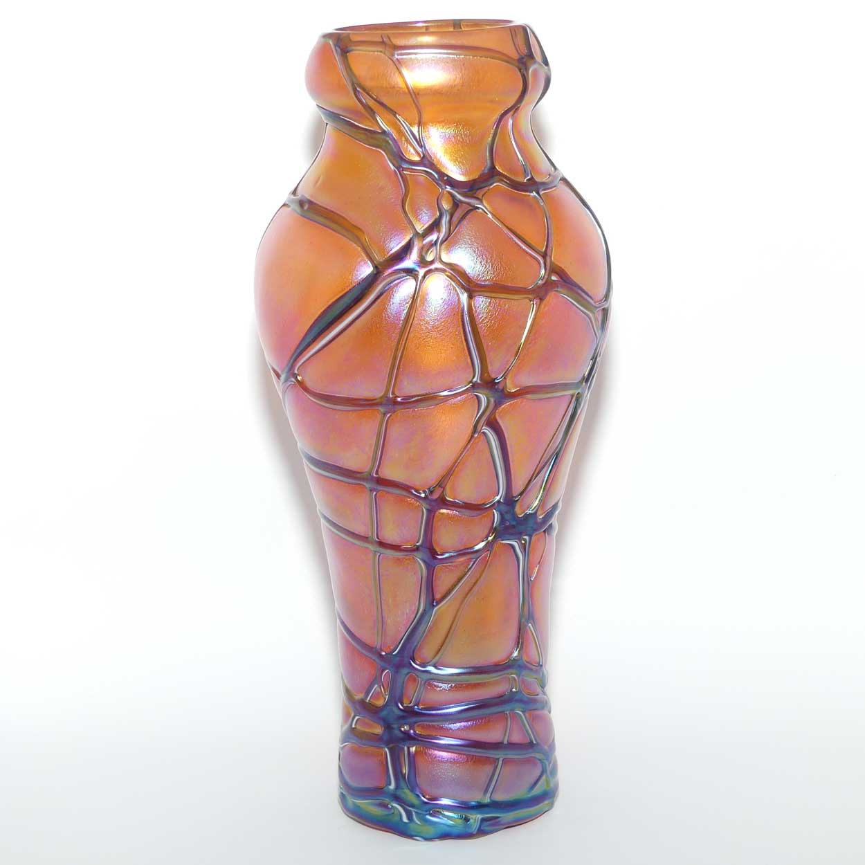 Art Nouveau Jugendstil Pallme-Konig Iridescent Orange Glass Vase with Threaded design