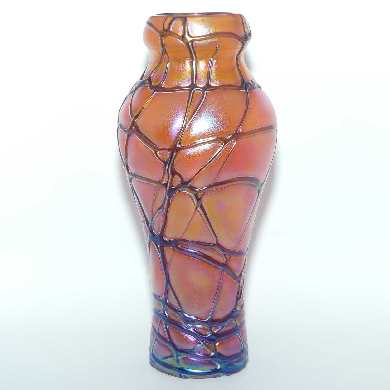 Art Nouveau Jugendstil Pallme-Konig Iridescent Orange Glass Vase with Threaded design