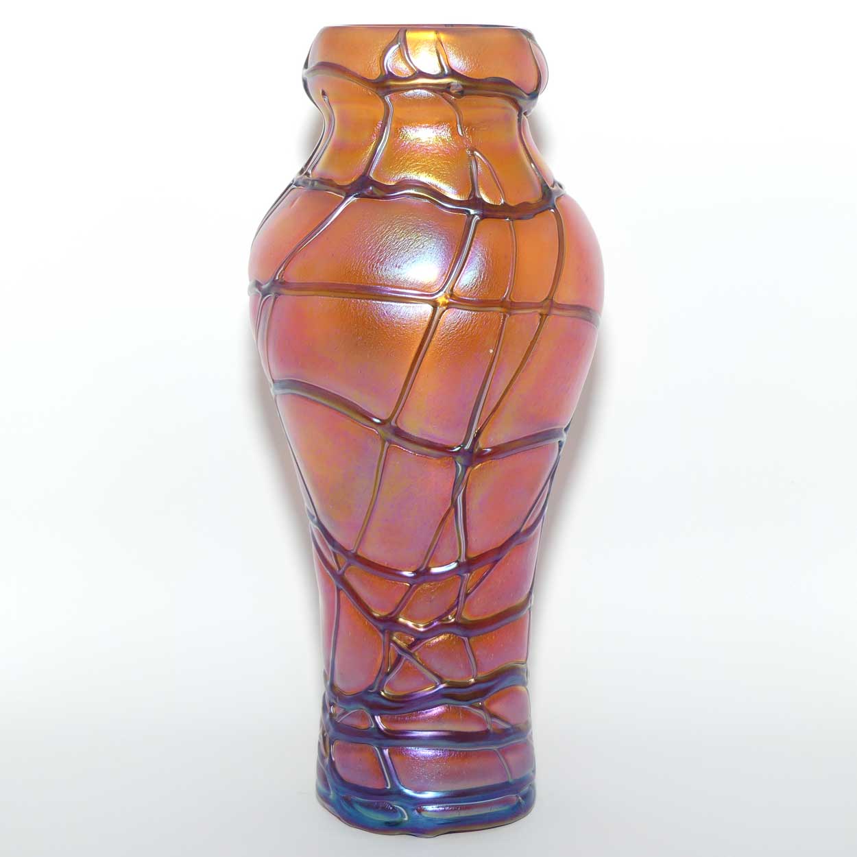 Art Nouveau Jugendstil Pallme-Konig Iridescent Orange Glass Vase with Threaded design