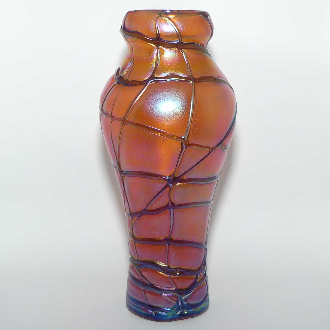 Art Nouveau Jugendstil Pallme-Konig Iridescent Orange Glass Vase with Threaded design