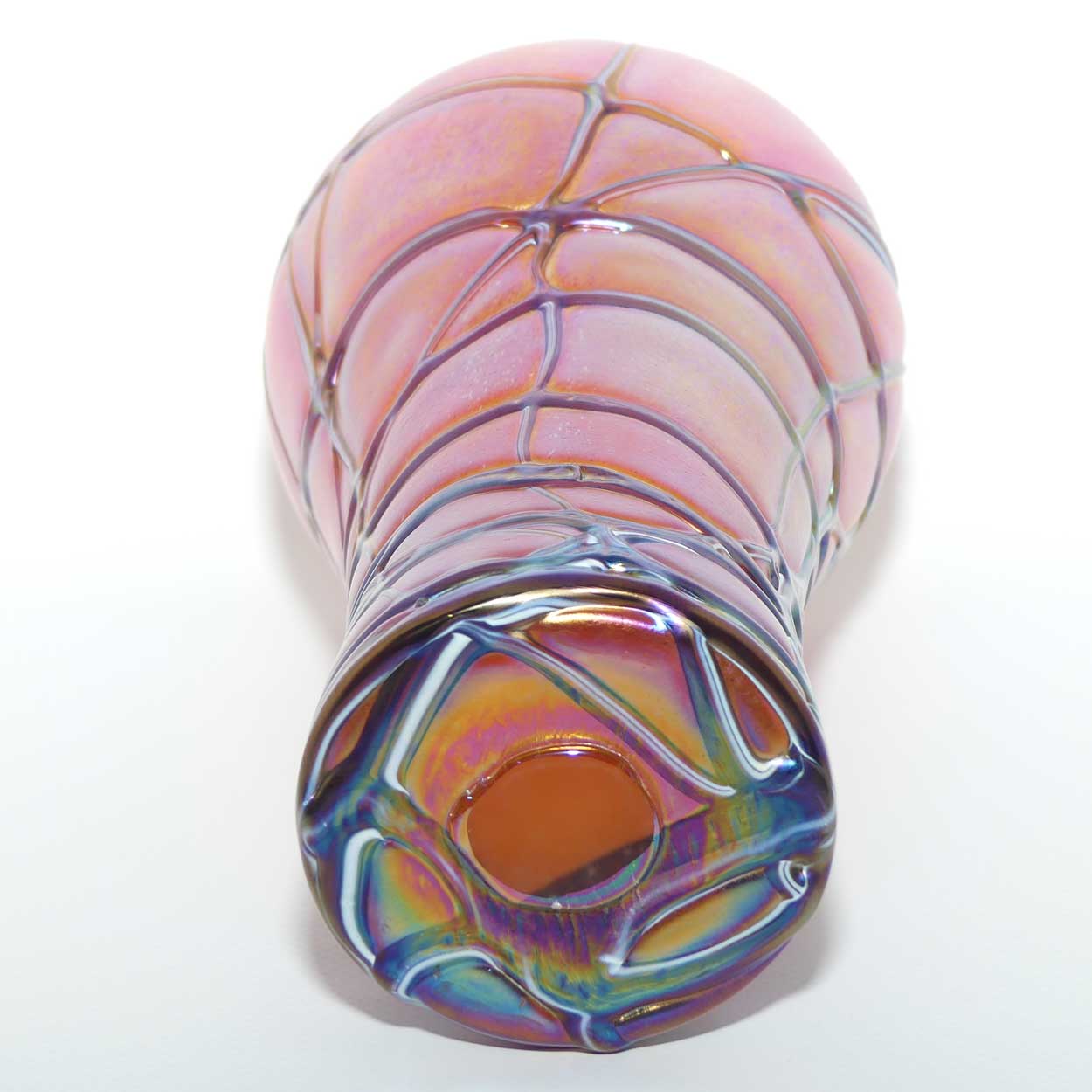 Art Nouveau Jugendstil Pallme-Konig Iridescent Orange Glass Vase with Threaded design